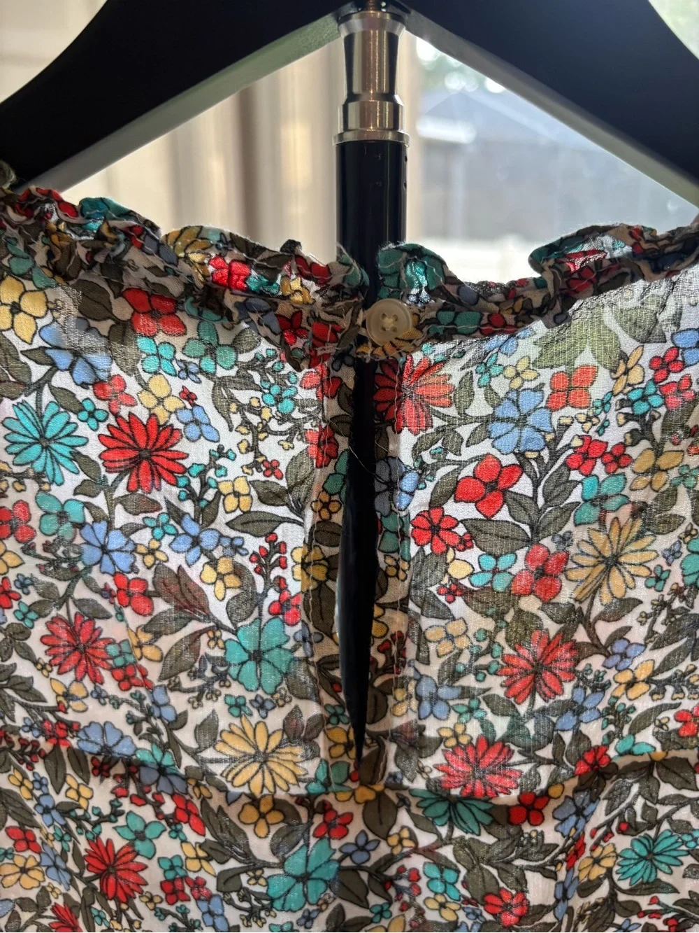 LOFT Multicolor Floral Ruffle-Trim Blouse
